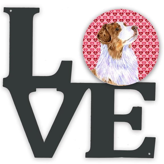 11.5 x 11.75 in. Australian Shepherd Hearts Love Valentines Day Metal Artwork Love Wall Decor