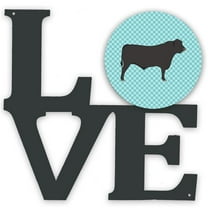 11.5 x 11.75 in. Black Angus Cow Blue Check Metal Artwork Love Wall Decor