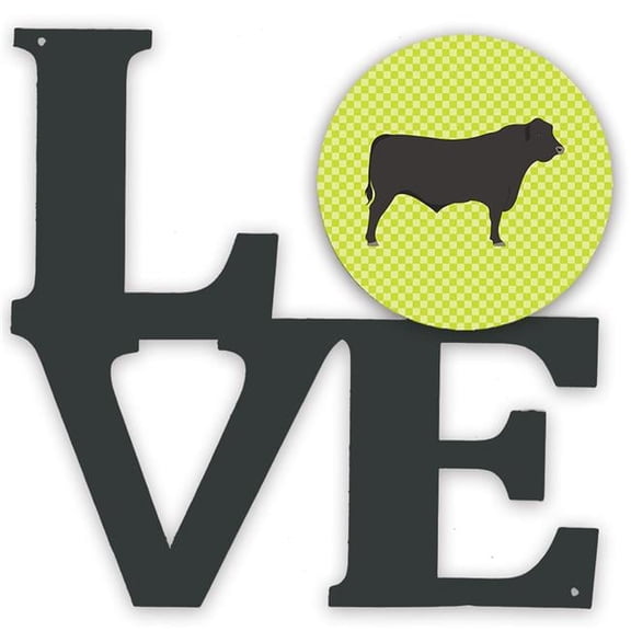 11.5 x 11.75 in. Black Angus Cow Green Metal Artwork Love Wall Decor