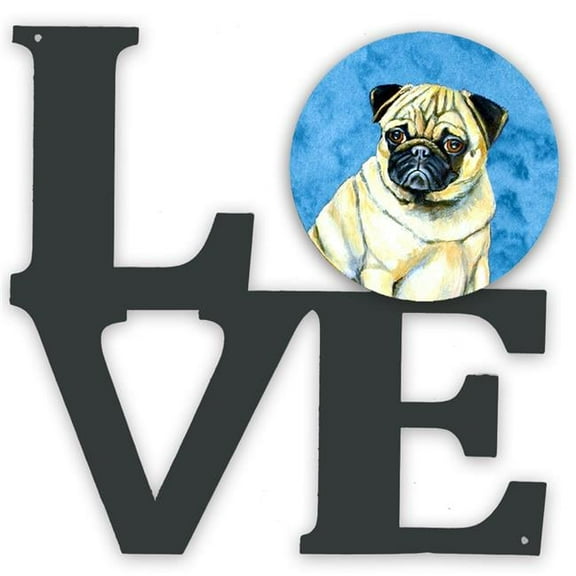 11.5 x 11.75 in. Blue Pug Metal Artwork Love Wall Decor