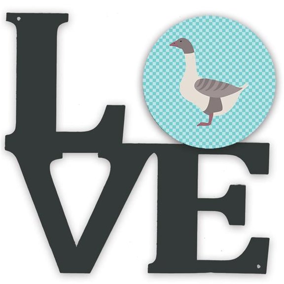 11.5 x 11.75 in. Buff Grey Back Goose Blue Check Metal Artwork Love Wall Decor