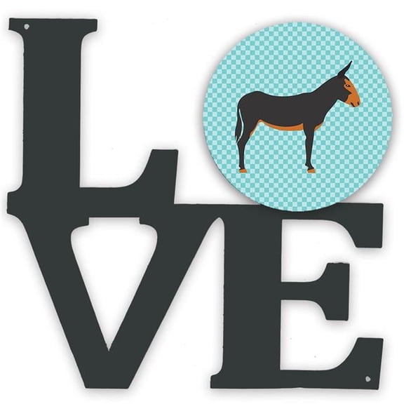 11.5 x 11.75 in. Catalan Donkey Blue Check Metal Artwork Love Wall Decor
