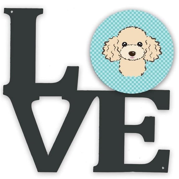 11.5 x 11.75 in. Checkerboard Blue Buff Poodle Metal Artwork Love Wall Decor
