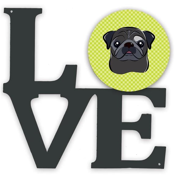 11.5 x 11.75 in. Checkerboard Lime Green Black Pug Metal Artwork Love Wall Decor