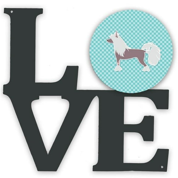 11.5 x 11.75 in. Chinese Crested Checkerboard Blue Metal Artwork Love Wall Decor