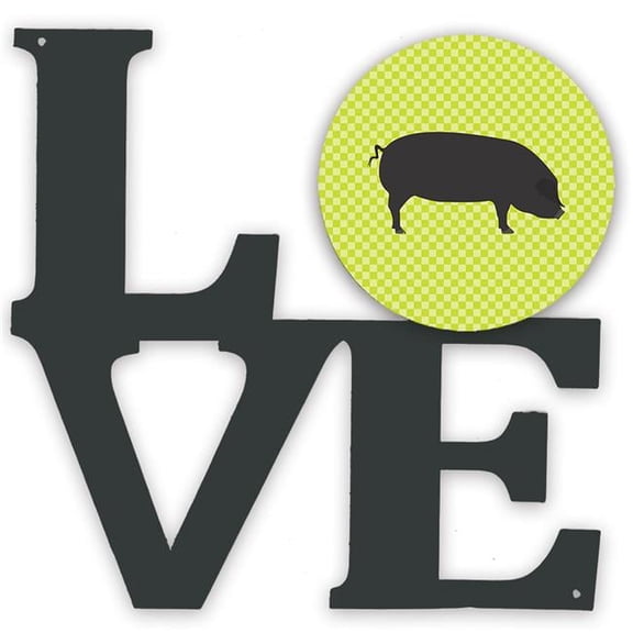 11.5 x 11.75 in. Devon Large Black Pig Green Metal Artwork Love Wall Decor