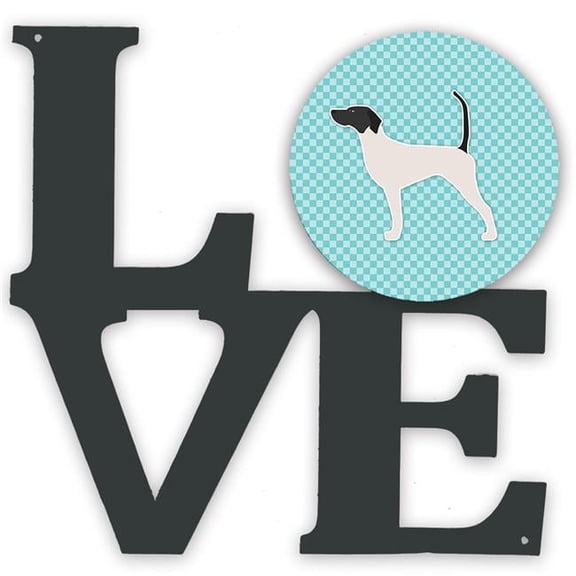 11.5 x 11.75 in. English Pointer Checkerboard Blue Metal Artwork Love Wall Decor