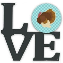 11.5 x 11.75 in. French Turkey Dindon Blue Check Metal Artwork Love Wall Decor