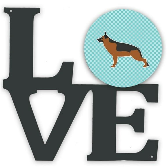 11.5 x 11.75 in. German Shepherd Checkerboard Blue Metal Artwork Love Wall Decor