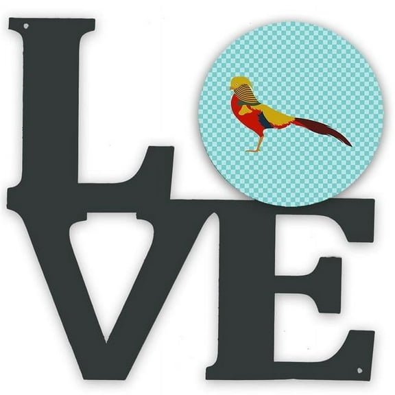 11.5 x 11.75 in. Golden or Chinese Pheasant Blue Check Metal Artwork Love Wall Decor