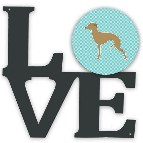 11.5 x 11.75 in. Italian Greyhound Checkerboard Blue Metal Artwork Love Wall Decor
