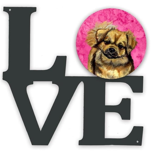 11.5 x 11.75 in. Pink Tibetan Spaniel Metal Artwork Love Wall Decor