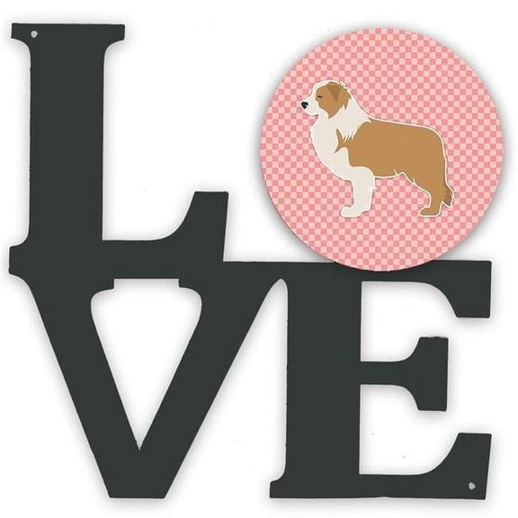 11.5 x 11.75 in. Red Border Collie Checkerboard Pink Metal Artwork Love Wall Decor