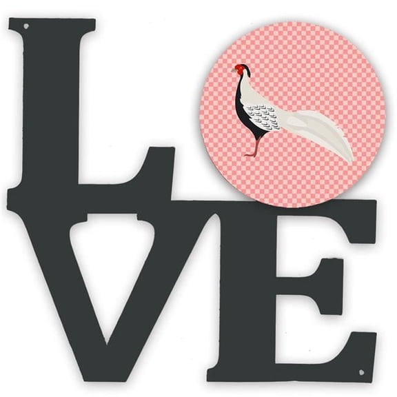 11.5 x 11.75 in. Silver Pheasant Pink Check Metal Artwork Love Wall Decor