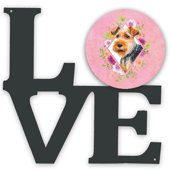 11.5 x 11.75 in. Welsh Terrier Pink Flowers Metal Artwork Love Wall Decor