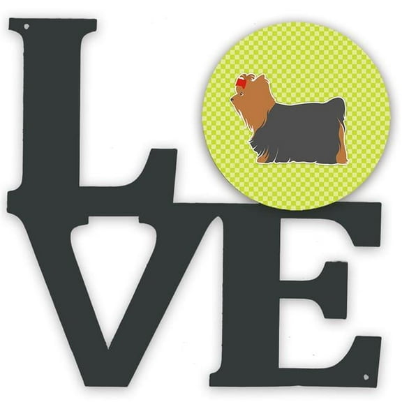 11.5 x 11.75 in. Yorkshire Terrier Yorkie Checkerboard Green Metal Artwork Love Wall Decor
