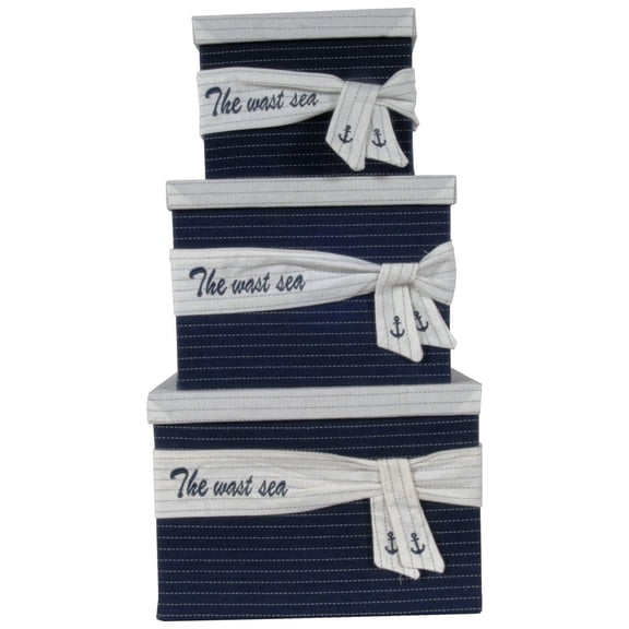 11.5" x 12" x 8.5" White Blue Fabric Boxes With Cover Set of 3