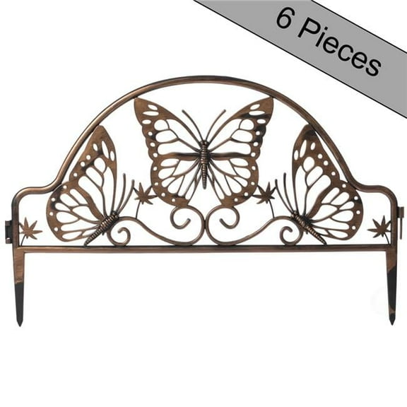 11.5 x 19.5 x 0.10 in. Decorative Butterfly Design Plastic Fence Garden Edging Landscape Border Path Panel, Bronze - Pack of 6