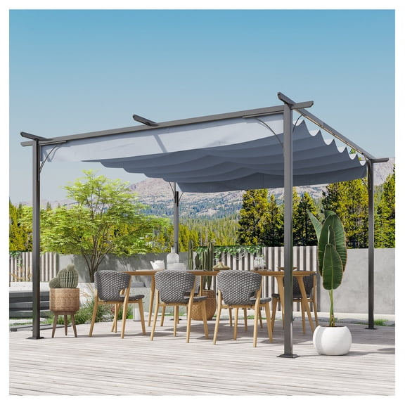 11.5'x11.5' Outdoor Pergola with Retractable Canopy, Metal Patio Shade Shelter for Backyard, Porch, Garden, Grill, Gray