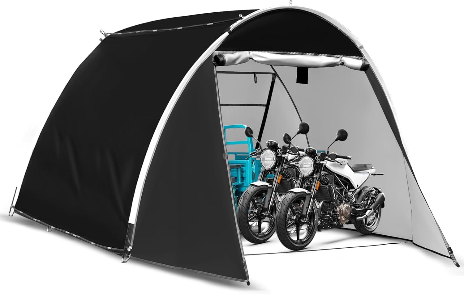 11.5’x6.9’x5.4’ Outdoor Extended and Wide Storage Tent with Rolling Zipper Door, Waterproof and UV Resistant Snowproof Storage Tent for 4-8 Bikes, Motorcycles or Large Motorcycles without Floor