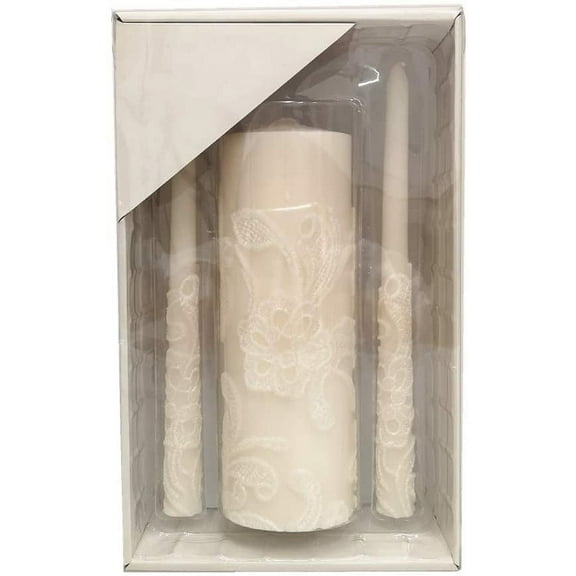 11.50 Inch High Cream Wedding Unity Candle Set Includes 1 Pillar and 2 Taper Candles Great for Weddings as Well Special Events Emergency Lighting or Reiki Spa Meditation