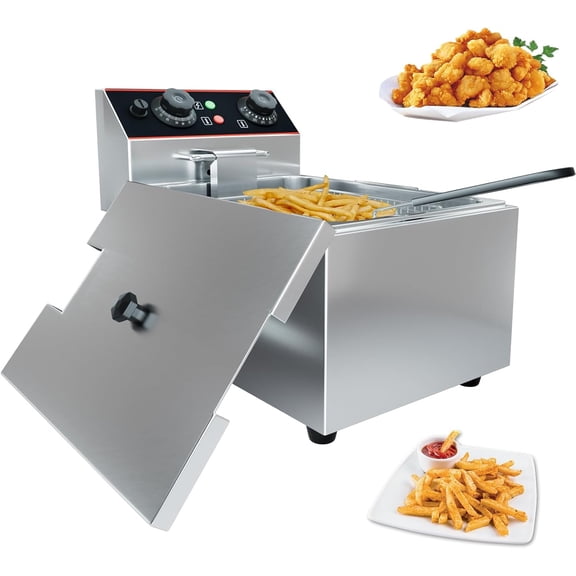 11.55 QT Commercial Deep Fryer - Stainless Steel Electric Countertop Fryer with Basket and Adjustable Temperature Control
