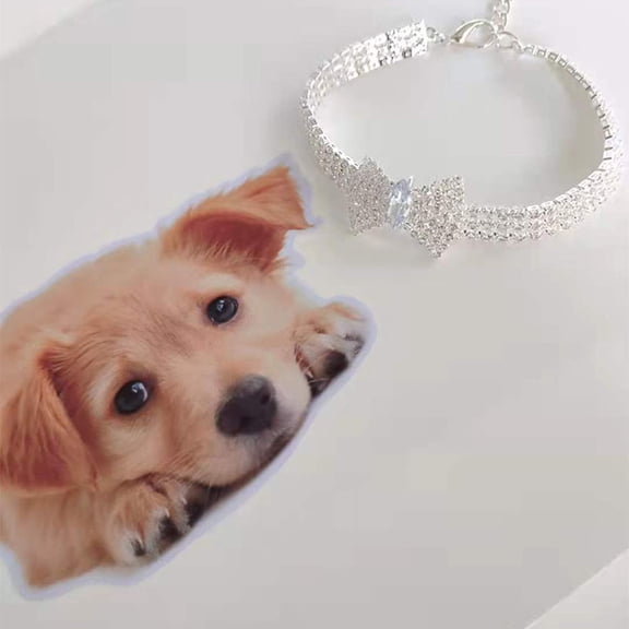 11.5In + 3In (L Size) Fashion Jeweled Bow Dog Collar With Bling Rhinestone, High-Grade Pet Necklace For Small Medium Large Dogs, Gold/Silver/Rose Gold (1Pc)