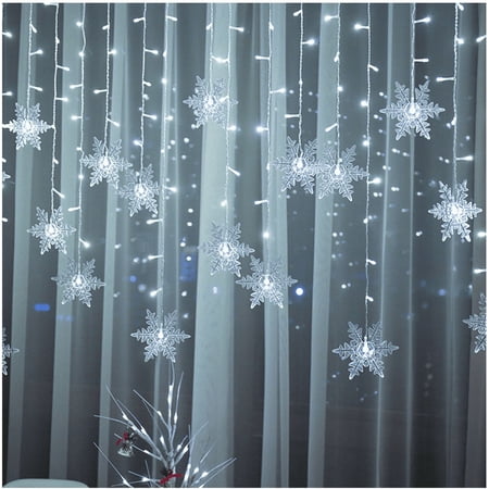 11.5ft 96 LED Snowflake Curtain String Lights, 8 Modes Flashing Lights Window Hanging Lights, Waterproof Xmas Fairy Light Outdoor Party Home Decor (White)