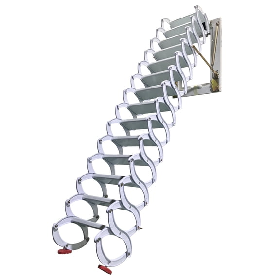 11.5ft Attic Pull Down Ladder Stairs Hidden Folding Loft Ladder Stairs 14 Steps White Al-Mg Alloy 660LB Loading Capacity