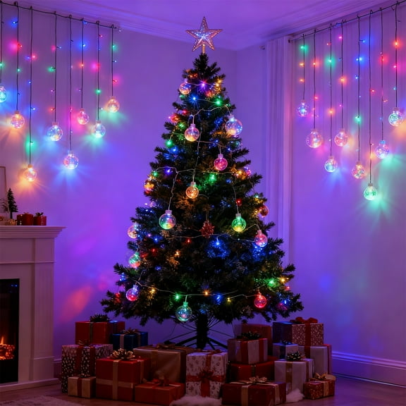11.5ft LED Curtain String Lights with Wish Balls – Decorative Lights for Bedroom Wall, Patio, Christmas, Valentine’s Day, Wedding & Party Decor