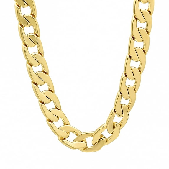 11.5mm 14k Yellow Gold Plated Flat Cuban Link Curb Chain Necklace, 24 inches