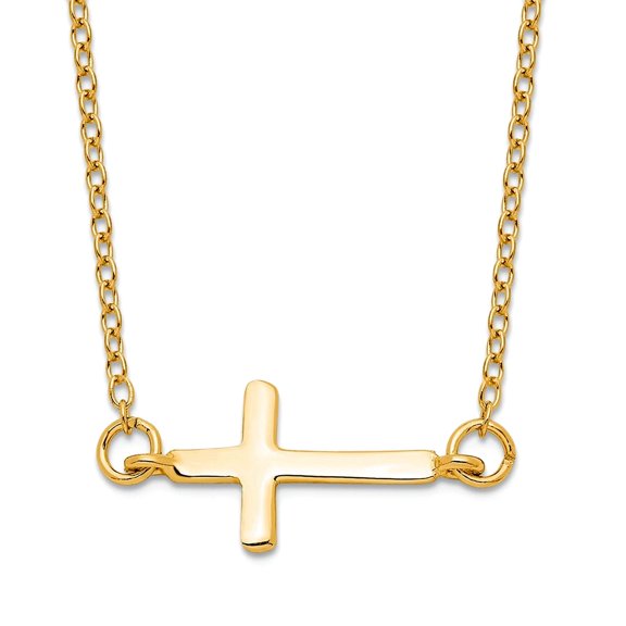 11.5mm 925 Sterling Silver Gold-tone With 2 Inch Extension Sideways Religious Faith Cross Necklace 16 Inch Pendant Neckl