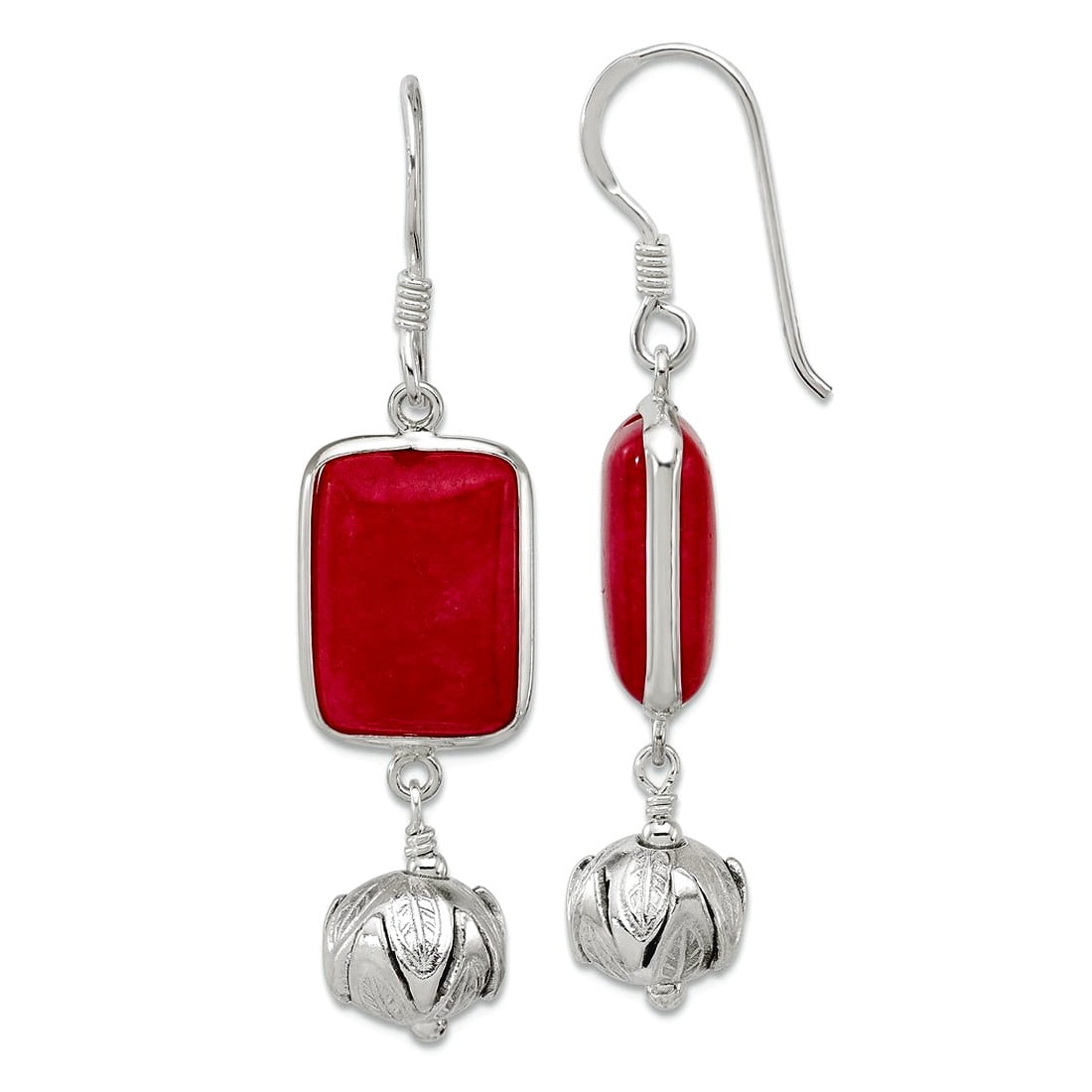925 Sterling Silver Red Dyed Jade Dangle Shepherd Hook Earrings 43.4x11.5mm Wide Dangle Earring for Women