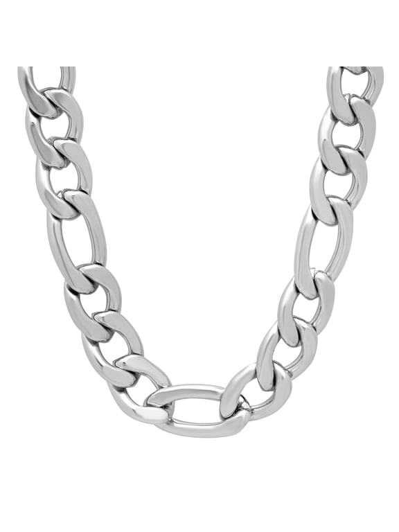 11.5mm Chunky High-Polished Stainless Steel Flat Figaro Chain Necklace, 23.5 inches
