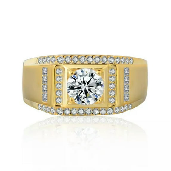 11.5mm Men's AAA Zircon Band 18K White/Yellow Gold Filled Wedding Ring Size 7-12