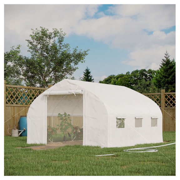 11.5x10x6.5 Walk-in Greenhouse, Portable Plant Hot House with Door & Windows, Galvanized Steel Frame, White Gardening Tunnel Greenhouse