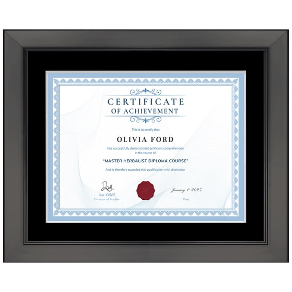 11.5x13.5 Black Diploma Frame - Black on White Double Mat - Displays 7.5x9.5 Diplomas with Mat or