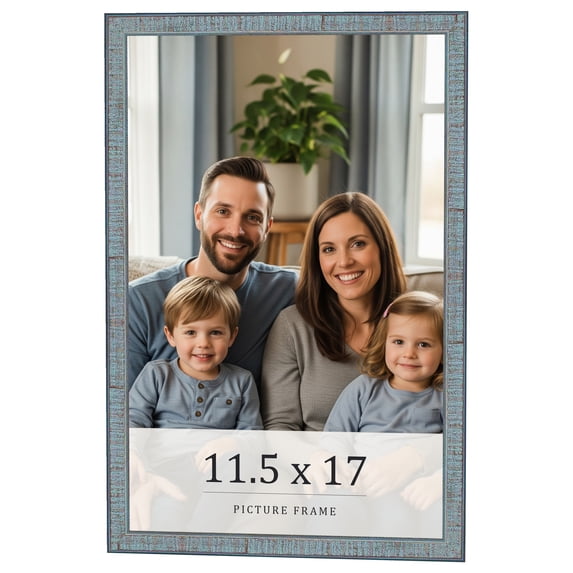 11.5x17 Frame Blue Scuffed Farm Board Solid Wood Picture Frame Width 0.75 Inches | Interior Depth