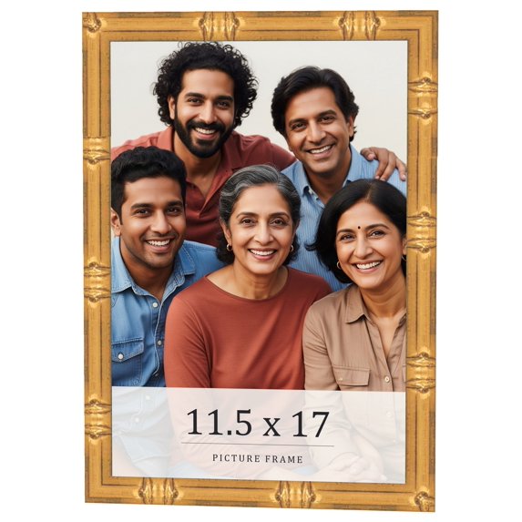 11.5x17 Frame Gold Bamboo Solid Wood Picture Frame | 1 Inch Moulding Width | Interior Frame Depth
