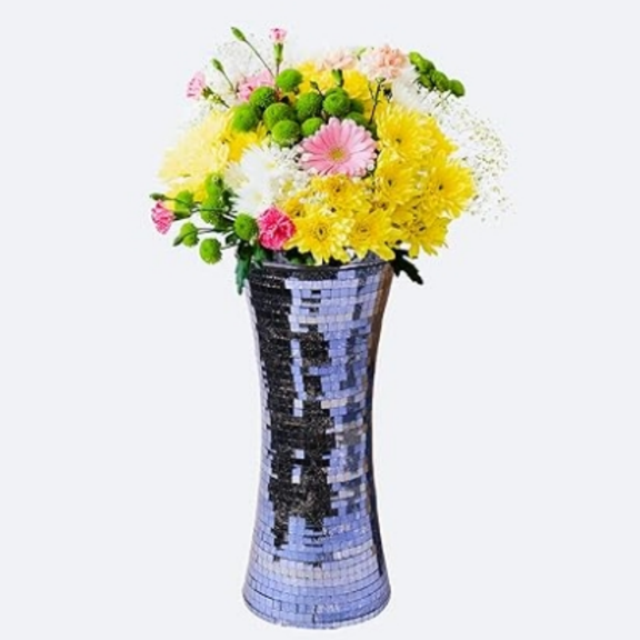 11.6" H Black Golden Mosaic Vase,Exquisite Craftsmanship Glass Vase.Decor Home Modern Tall Vase.All Handmade Mosaic Vases.Beautiful Glass Vase for Home&Office Decor.Unique Gift