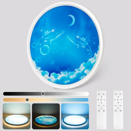 11.6 Inch 1PACK LED Flush Mount Ceiling Light with Moon ,24W 3000LM Dimmable Super Bright Ultra-Thin Round Ceiling Light with Remote Control 3000K/4500K/6500K for Bedrooms, Living Room,Kitchen