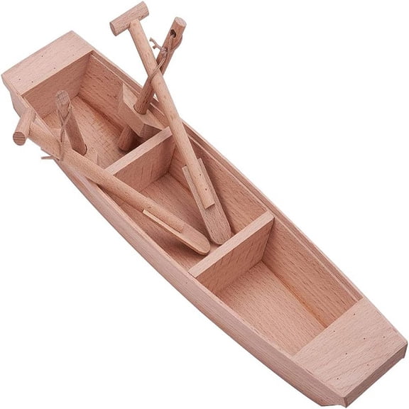 11.6 Inch Large Wooden Boat Unfinished Natural Canoe Wood Craft Project Nautical Fishing Boat Model Ocean Landscape Ornamnets Sailboat