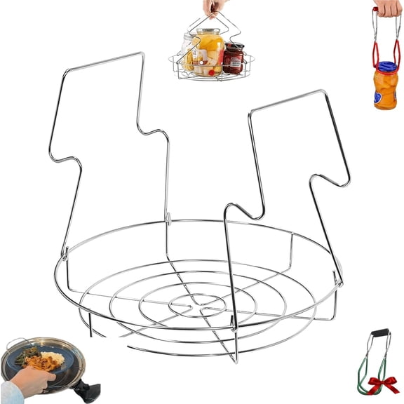 11.6-Inch Stainless Steel Steamer Rack with Canning Clips for Pots, Cooling Stand, 3 Piece