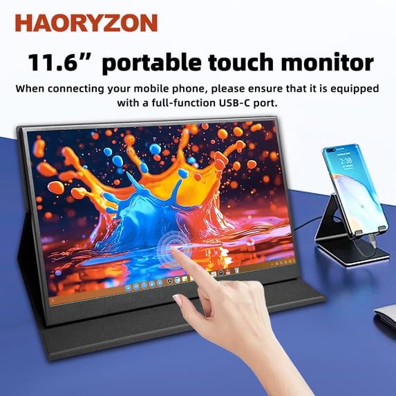 11.6" Ultra-Slim Portable Touchscreen Monitor 1920×1200 FHD IPS LCD Display 100% sRGB USB-C HDMI Second Touch Screen for Laptop PC Mac Phone Xbox PS4 Switch Built-in Speakers & Protective Cover