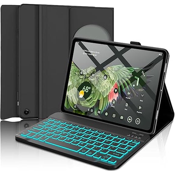 11" 7-Color Backlit Keyboard Case, Detachable Bluetooth Cover with Pen Holder, Black