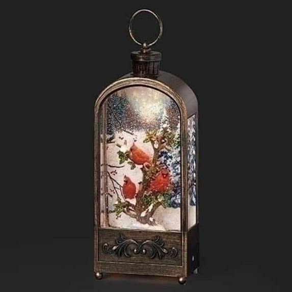 11.75" Brown and Red LED Swirl Cardinal Arch Lantern Christmas Tabletop Decor