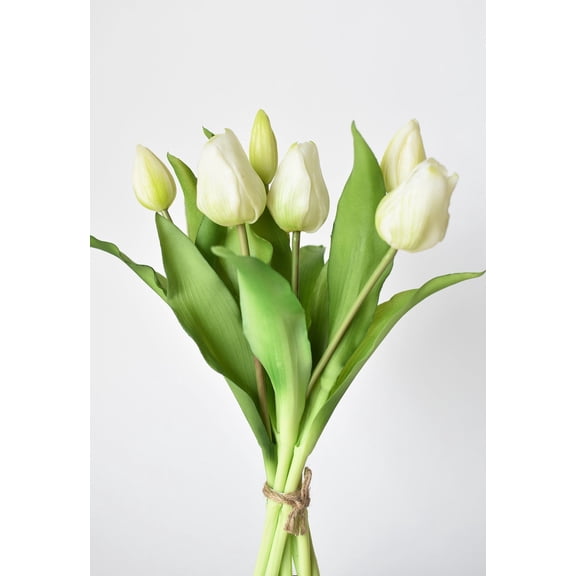 11.75" Faux Real Touch White Tulip Stem Bundle