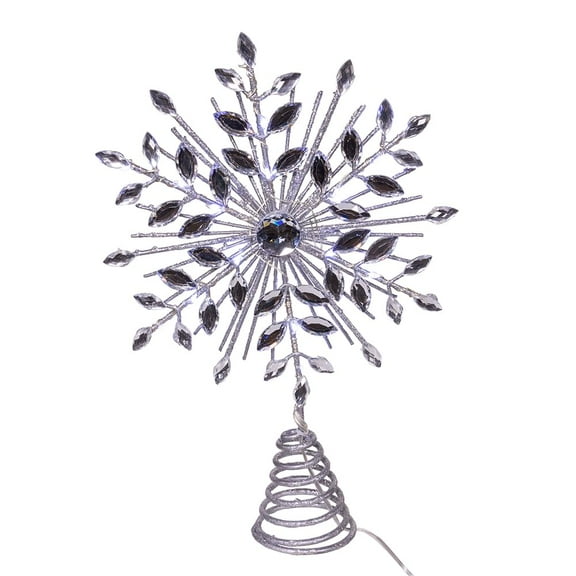 11.75. Inch 18-Light Cool White Micro LED Silver Glittered Snowflake Treetopper