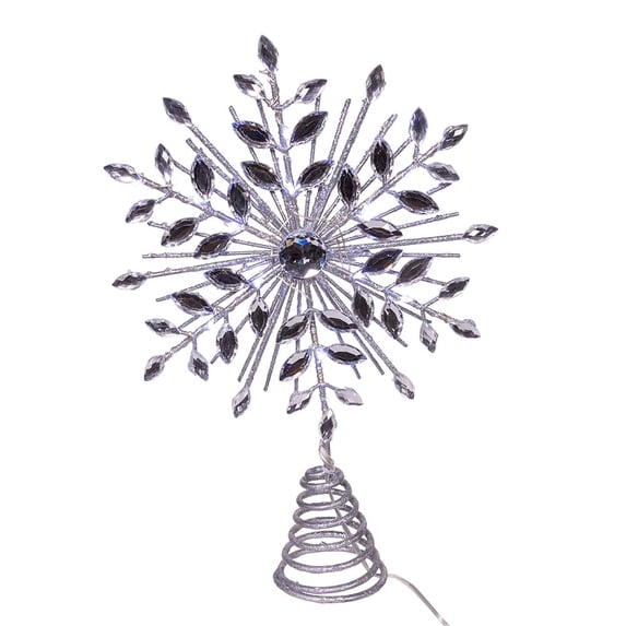 11.75. Inch 18-Light Cool White Micro LED Silver Glittered Snowflake Treetopper