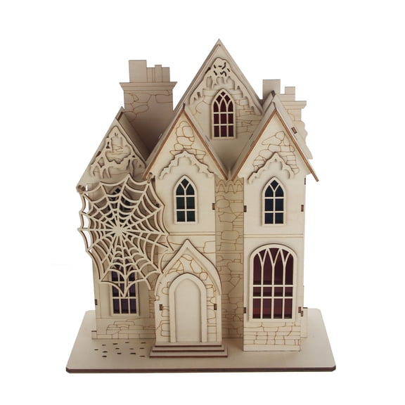 11.75" Spiderweb Villa DIY LED Wood Décor by Make Market®
